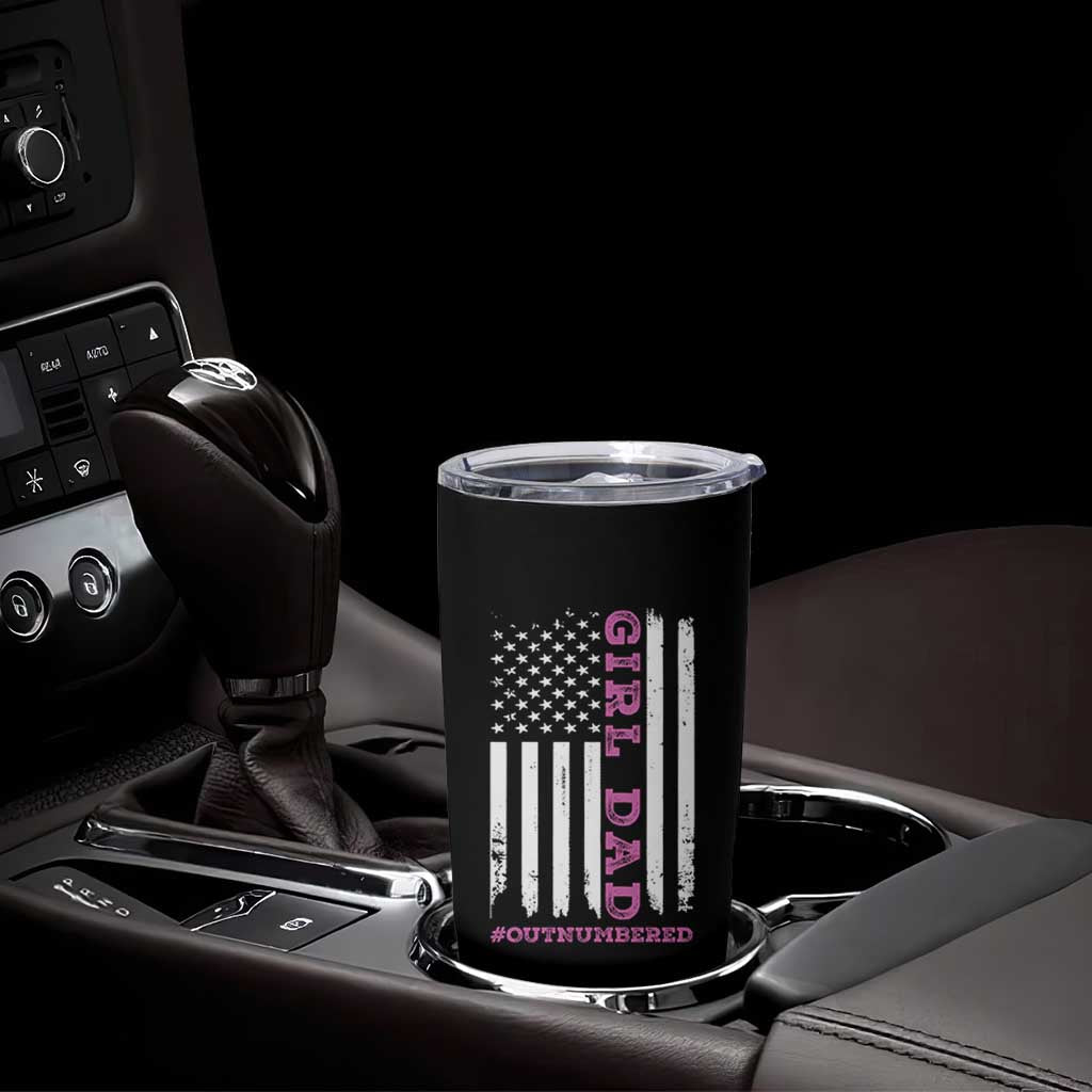 Funny Girl Dad Outnumbered Tumbler Cup Vintage American Flag Father's Day
