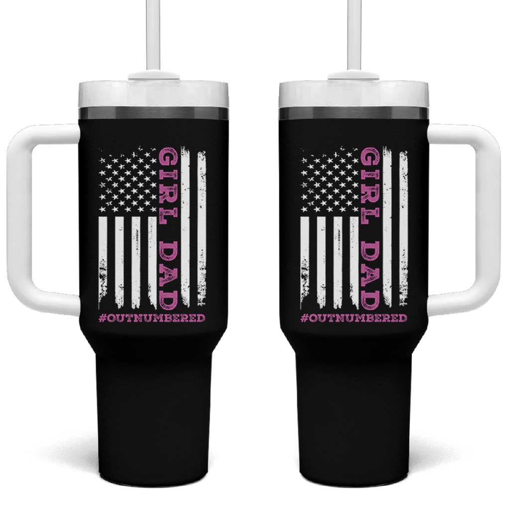 Funny Girl Dad Outnumbered Tumbler With Handle Vintage American Flag Father's Day