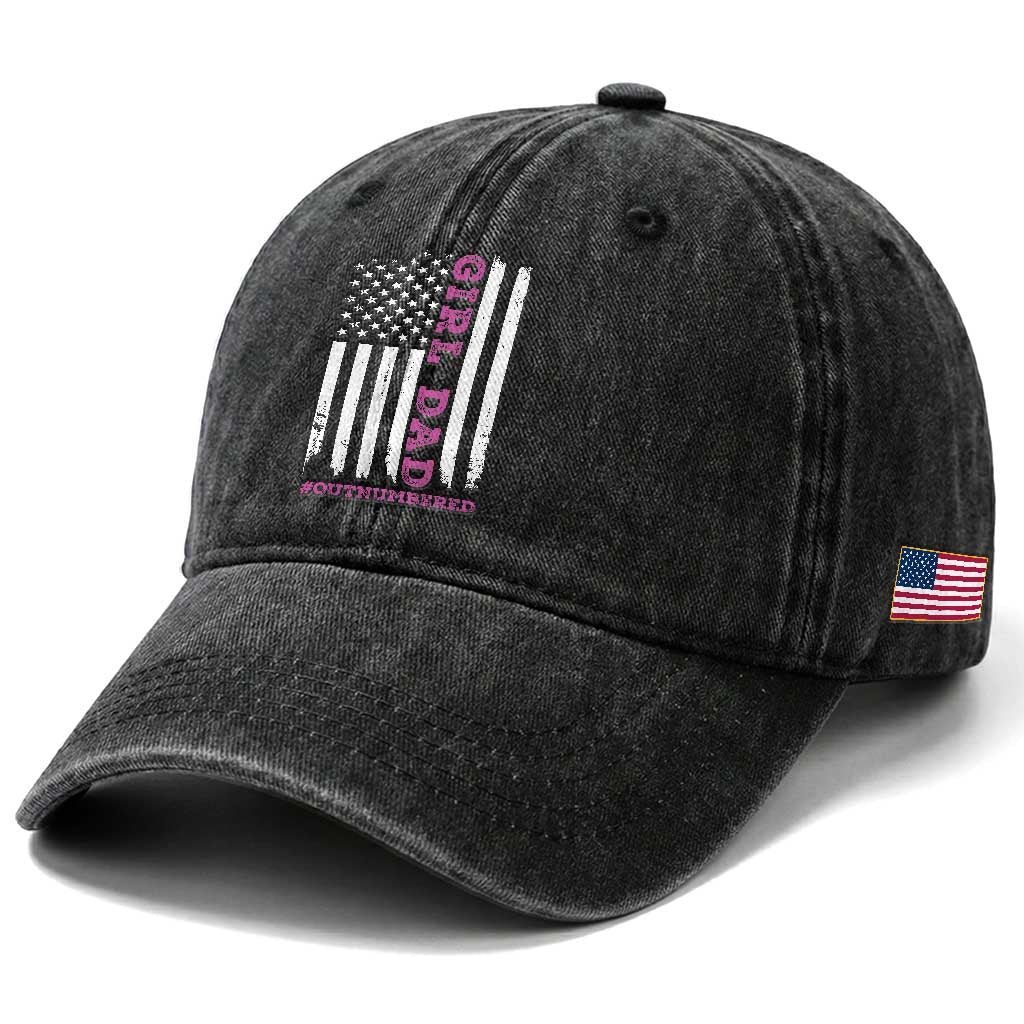 Funny Girl Dad Outnumbered Washed Cotton Baseball Cap Vintage American Flag Father's Day