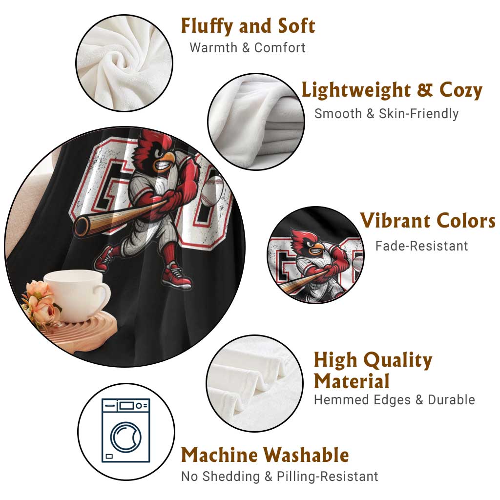 Go Cardinal Playing Baseball Graphic Throw Blanket for Sports Fan