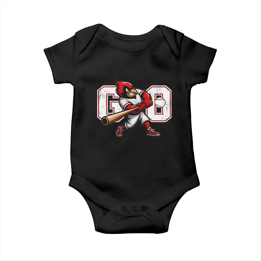 Go Cardinal Playing Baseball Graphic Baby Onesie for Sports Fan