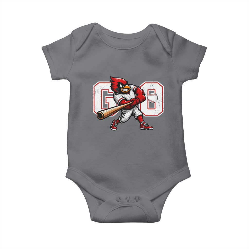 Go Cardinal Playing Baseball Graphic Baby Onesie for Sports Fan