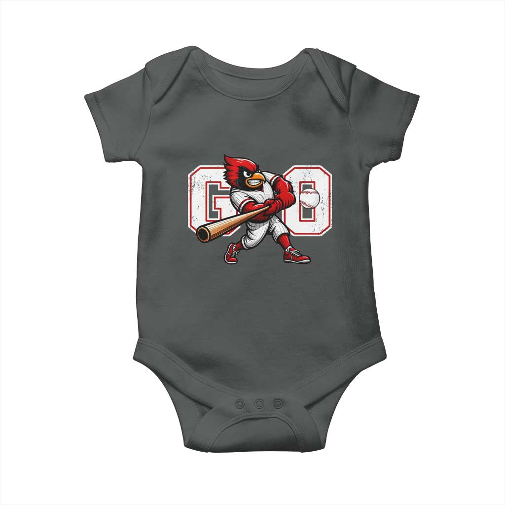 Go Cardinal Playing Baseball Graphic Baby Onesie for Sports Fan