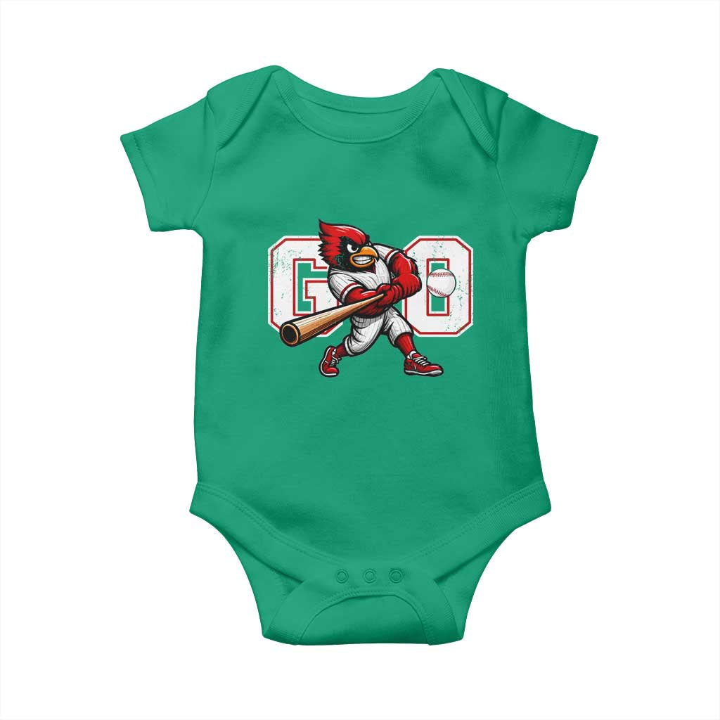 Go Cardinal Playing Baseball Graphic Baby Onesie for Sports Fan