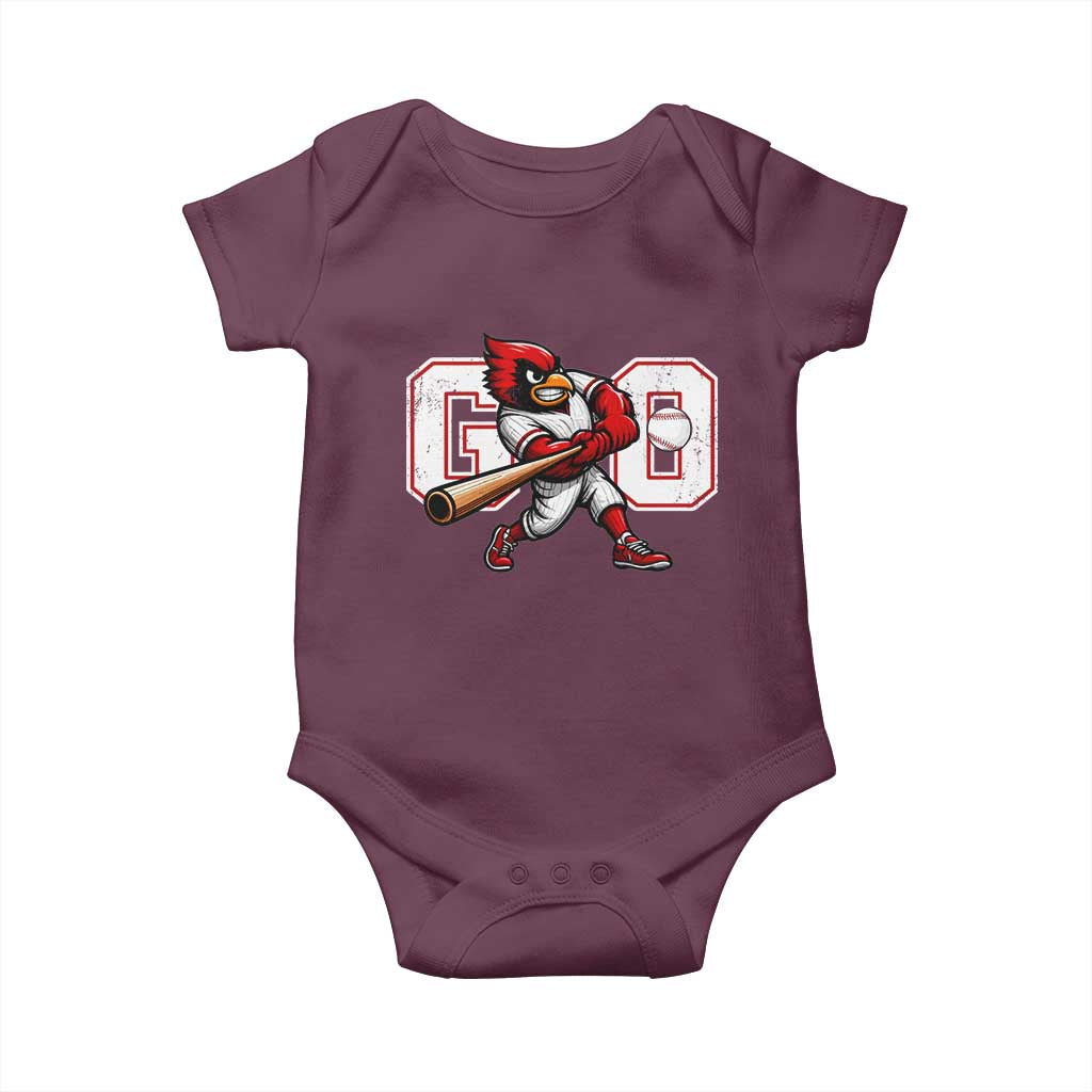 Go Cardinal Playing Baseball Graphic Baby Onesie for Sports Fan