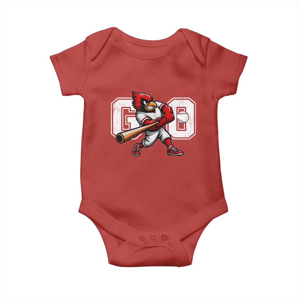 Go Cardinal Playing Baseball Graphic Baby Onesie for Sports Fan