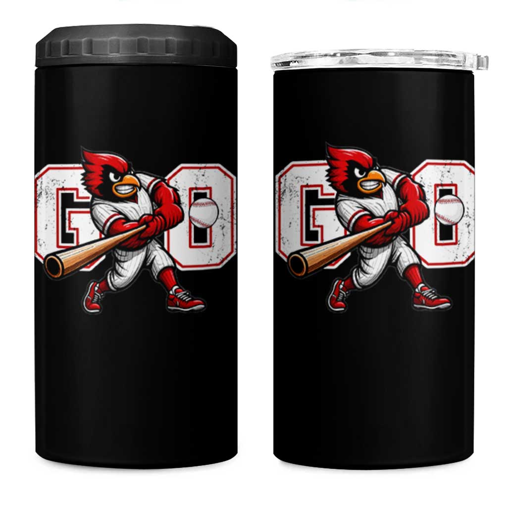 Go Cardinal Playing Baseball Graphic 4 in 1 Can Cooler Tumbler for Sports Fan