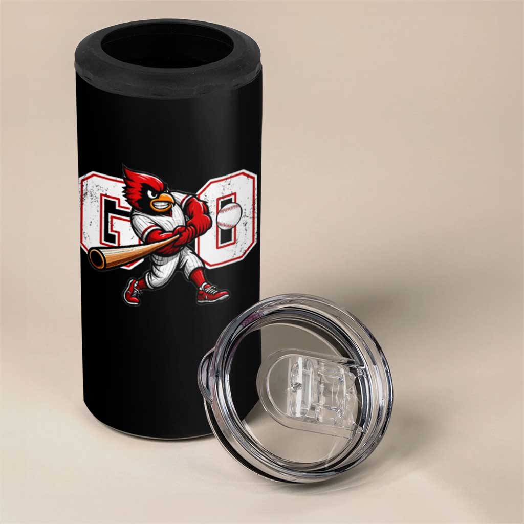 Go Cardinal Playing Baseball Graphic 4 in 1 Can Cooler Tumbler for Sports Fan