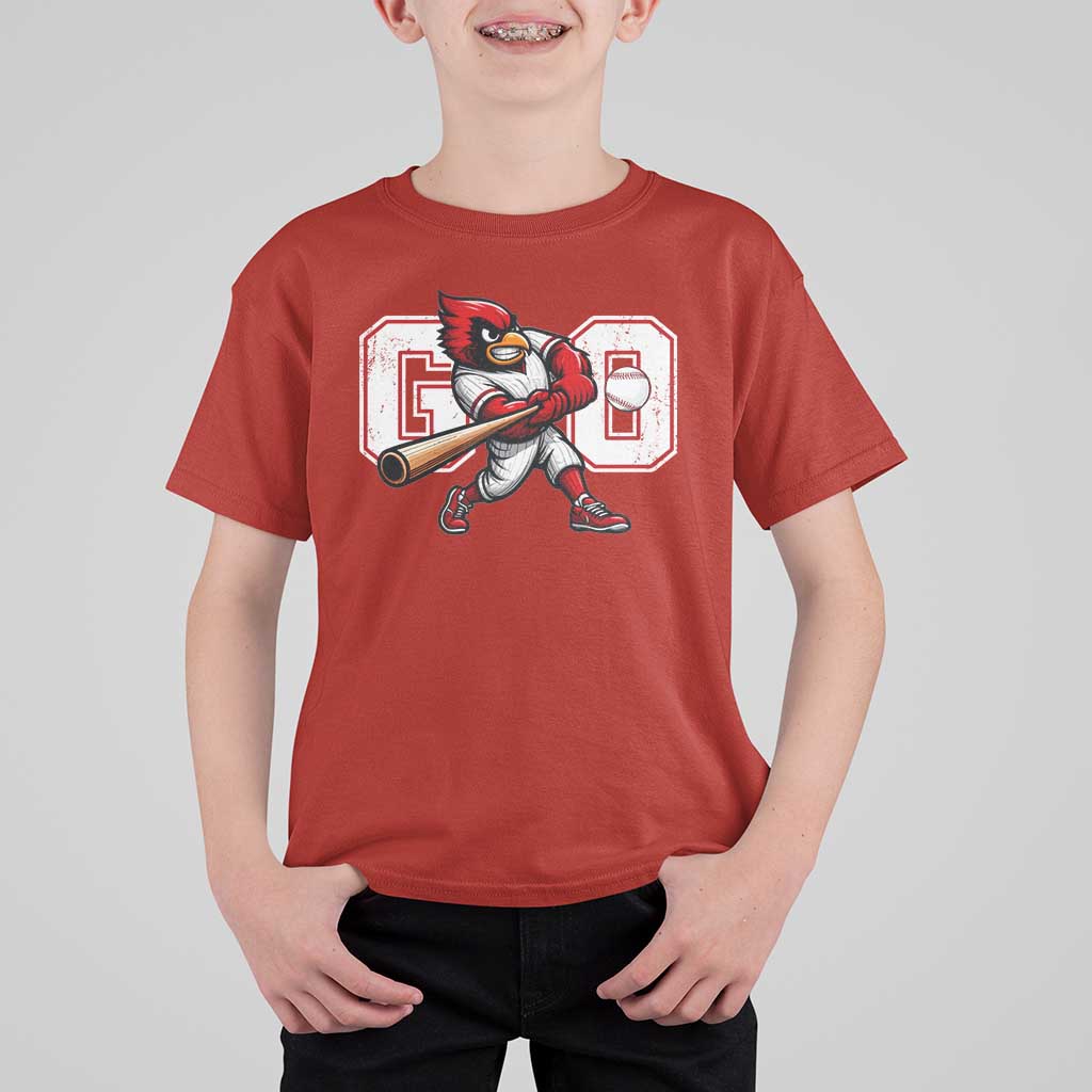 Go Cardinal Playing Baseball Graphic T Shirt For Kid for Sports Fan