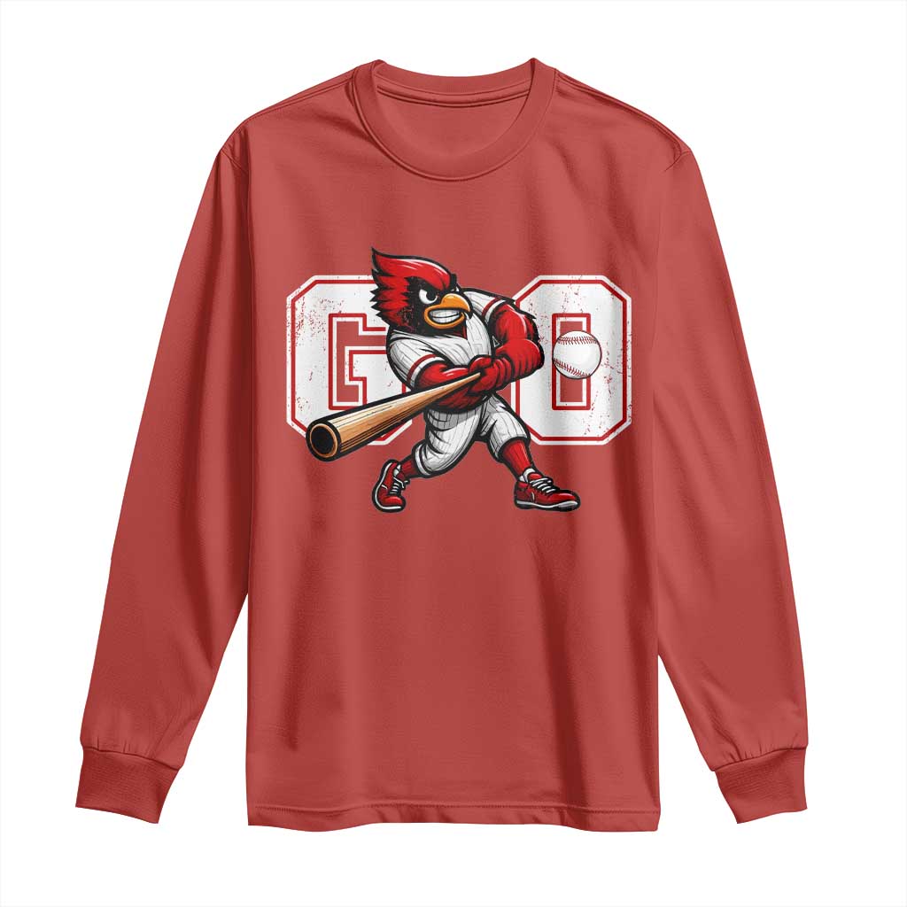 Go Cardinal Playing Baseball Graphic Long Sleeve Shirt for Sports Fan