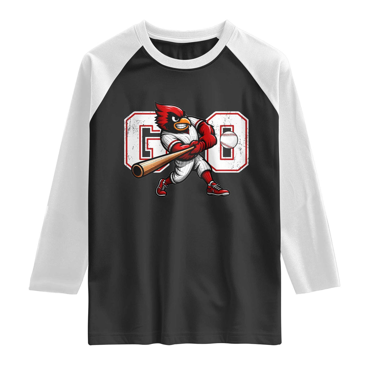 Go Cardinal Playing Baseball Graphic Raglan Shirt for Sports Fan