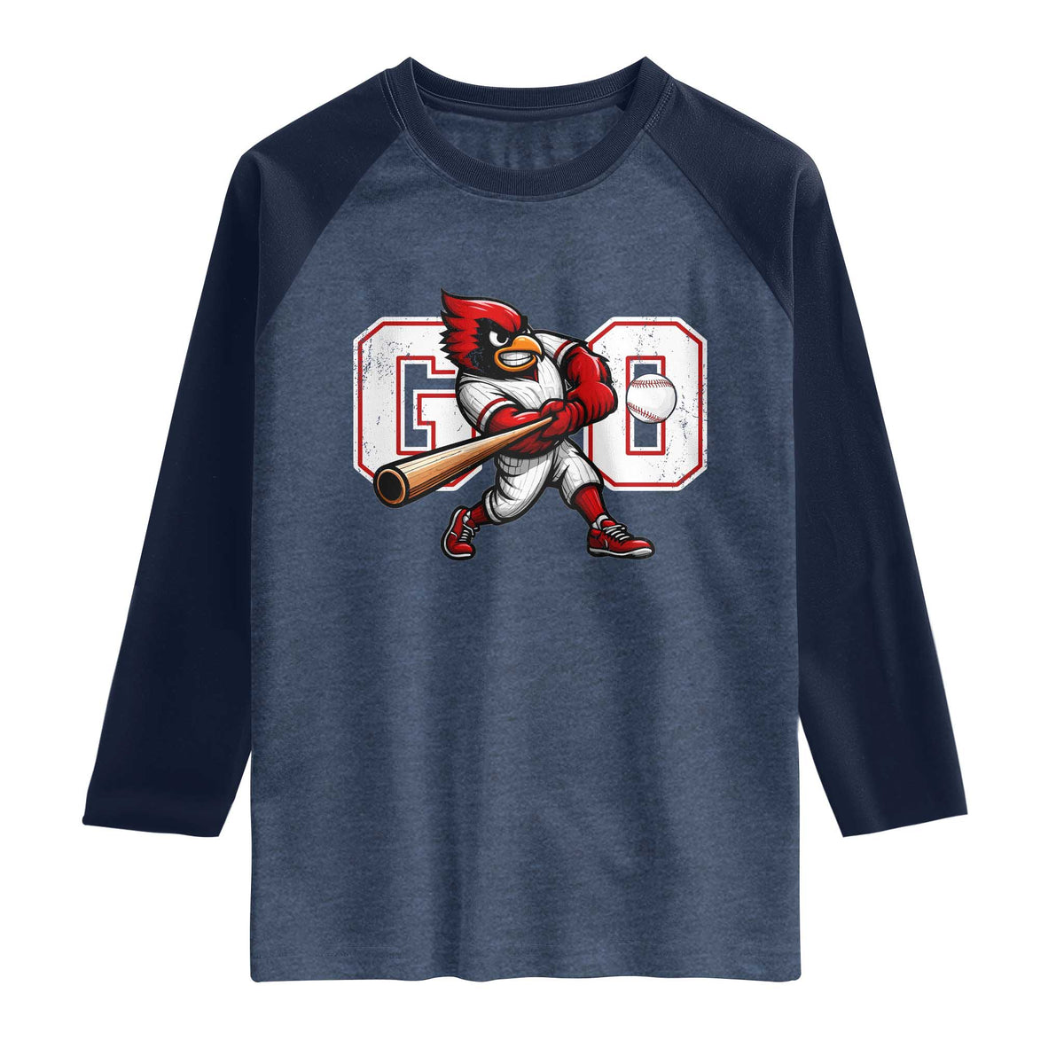 Go Cardinal Playing Baseball Graphic Raglan Shirt for Sports Fan