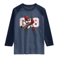 Go Cardinal Playing Baseball Graphic Raglan Shirt for Sports Fan