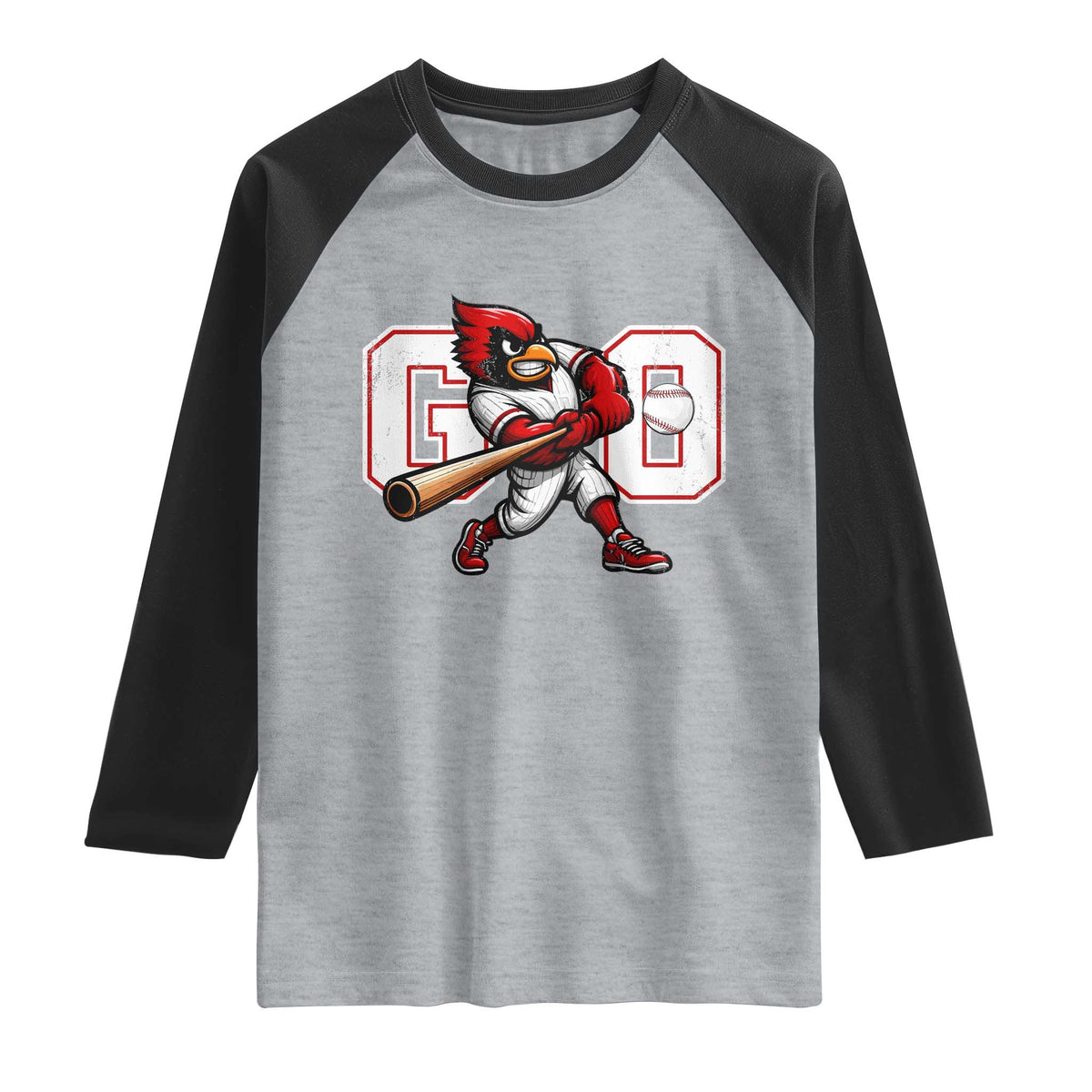 Go Cardinal Playing Baseball Graphic Raglan Shirt for Sports Fan