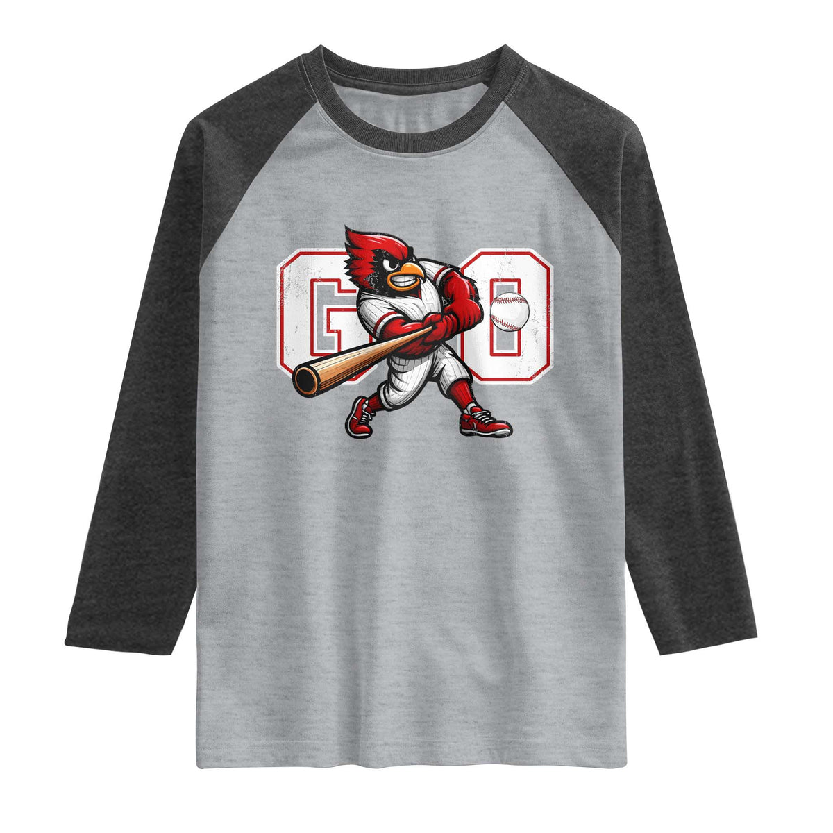 Go Cardinal Playing Baseball Graphic Raglan Shirt for Sports Fan
