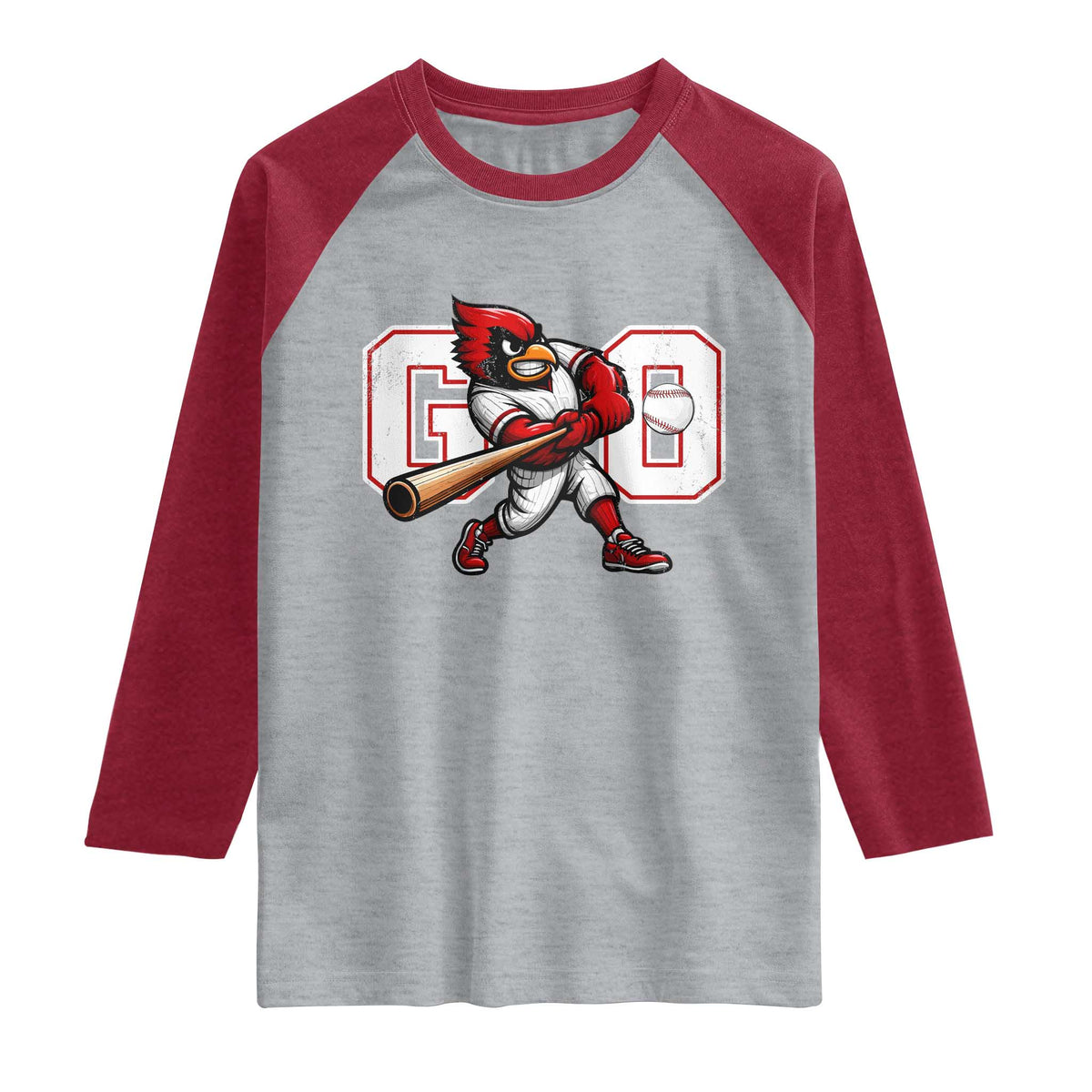 Go Cardinal Playing Baseball Graphic Raglan Shirt for Sports Fan