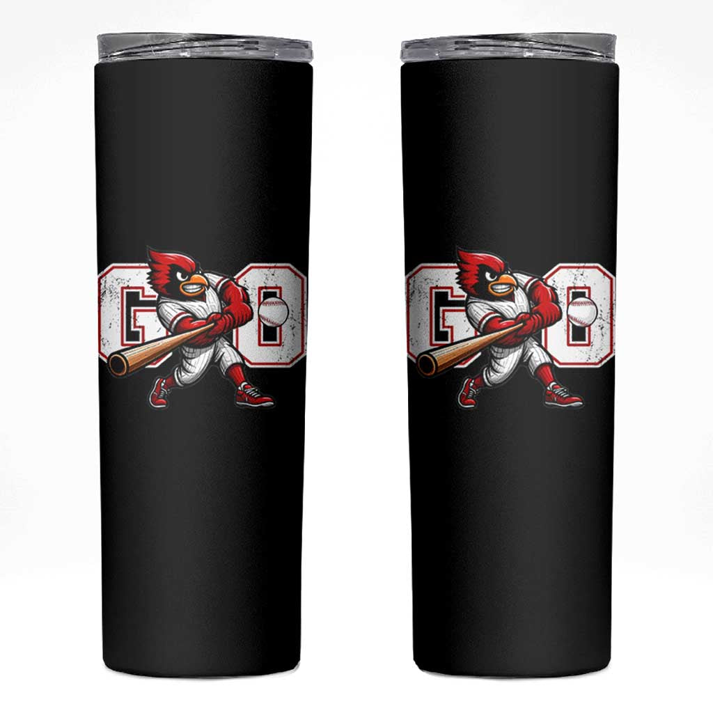 Go Cardinal Playing Baseball Graphic Skinny Tumbler for Sports Fan