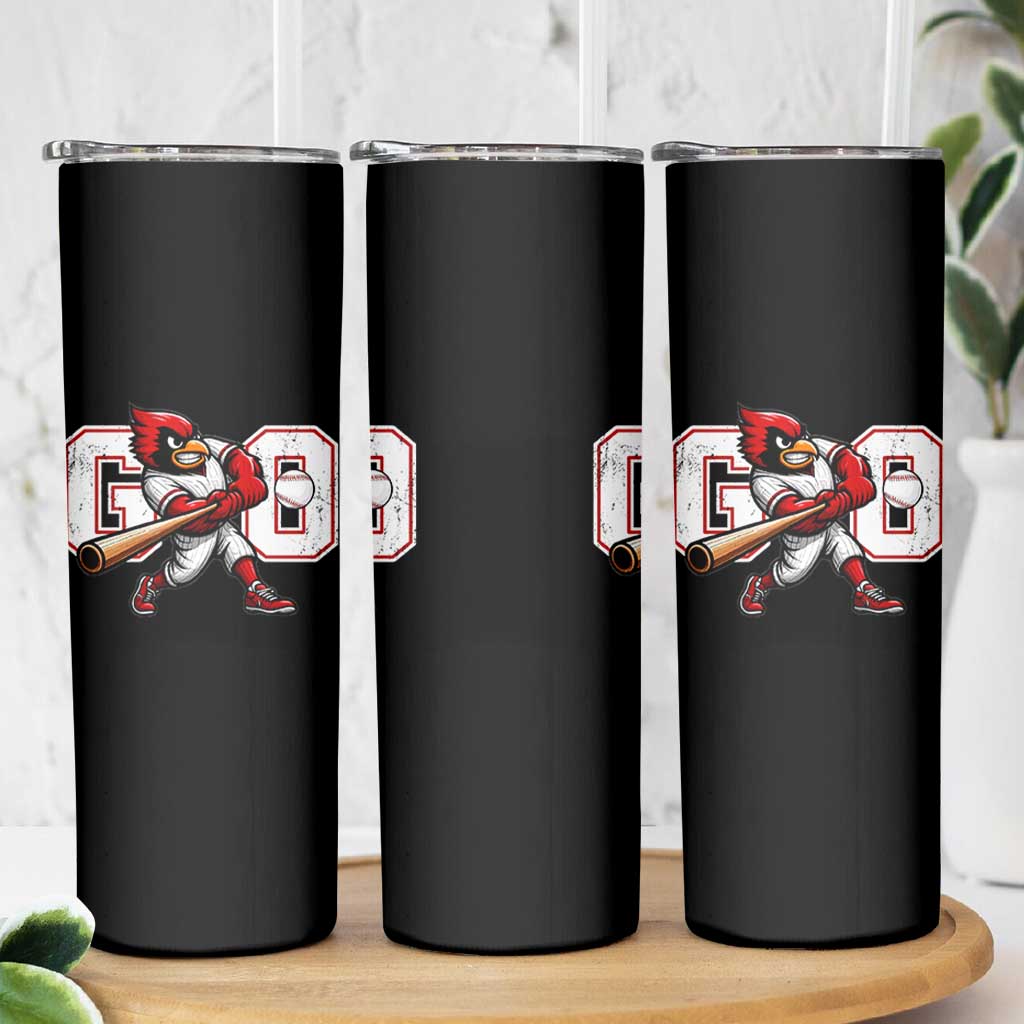 Go Cardinal Playing Baseball Graphic Skinny Tumbler for Sports Fan