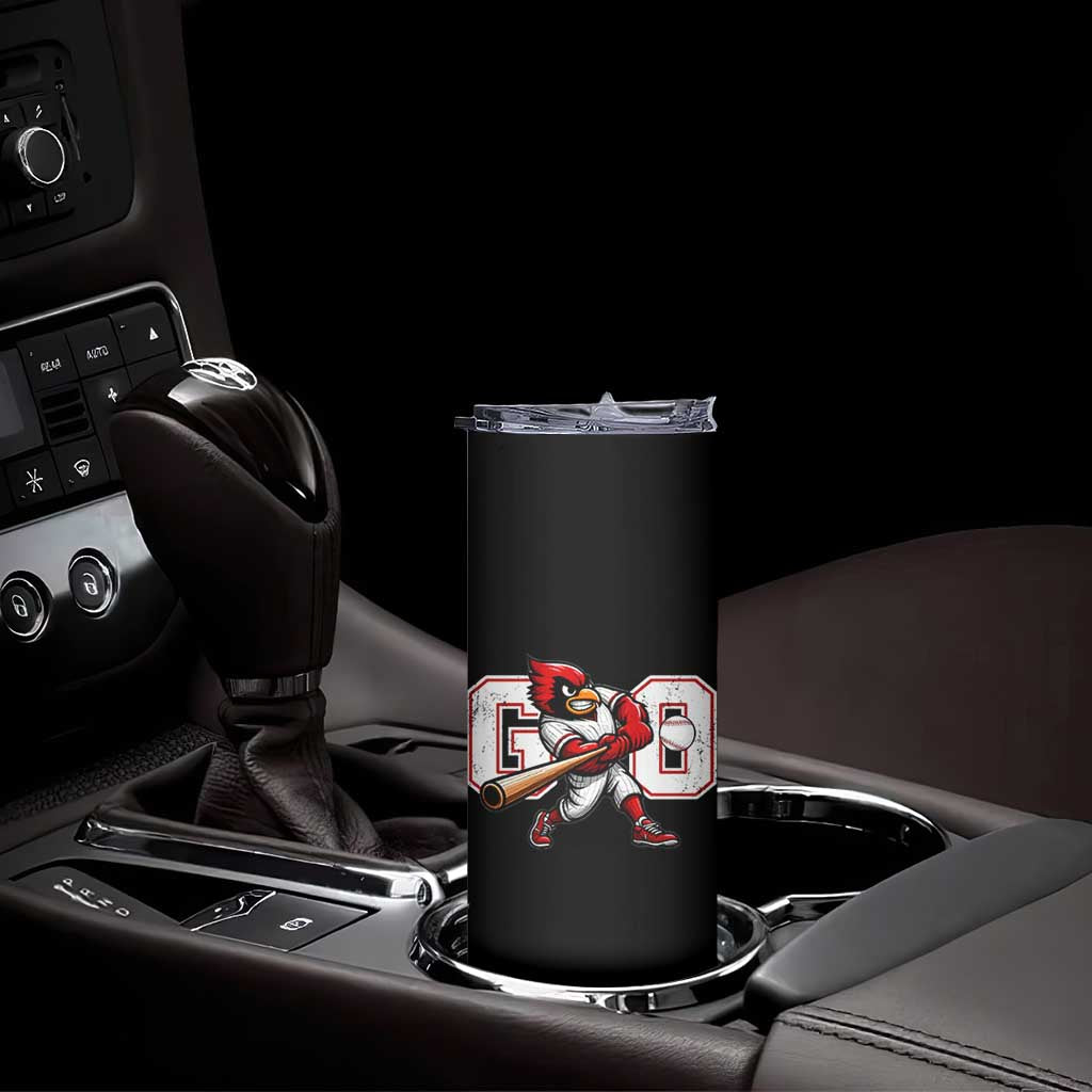 Go Cardinal Playing Baseball Graphic Skinny Tumbler for Sports Fan