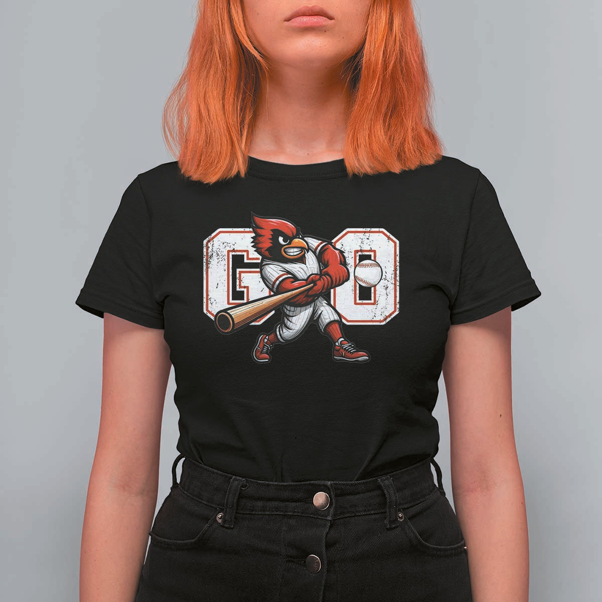 Go Cardinal Playing Baseball Graphic T Shirt For Women for Sports Fan