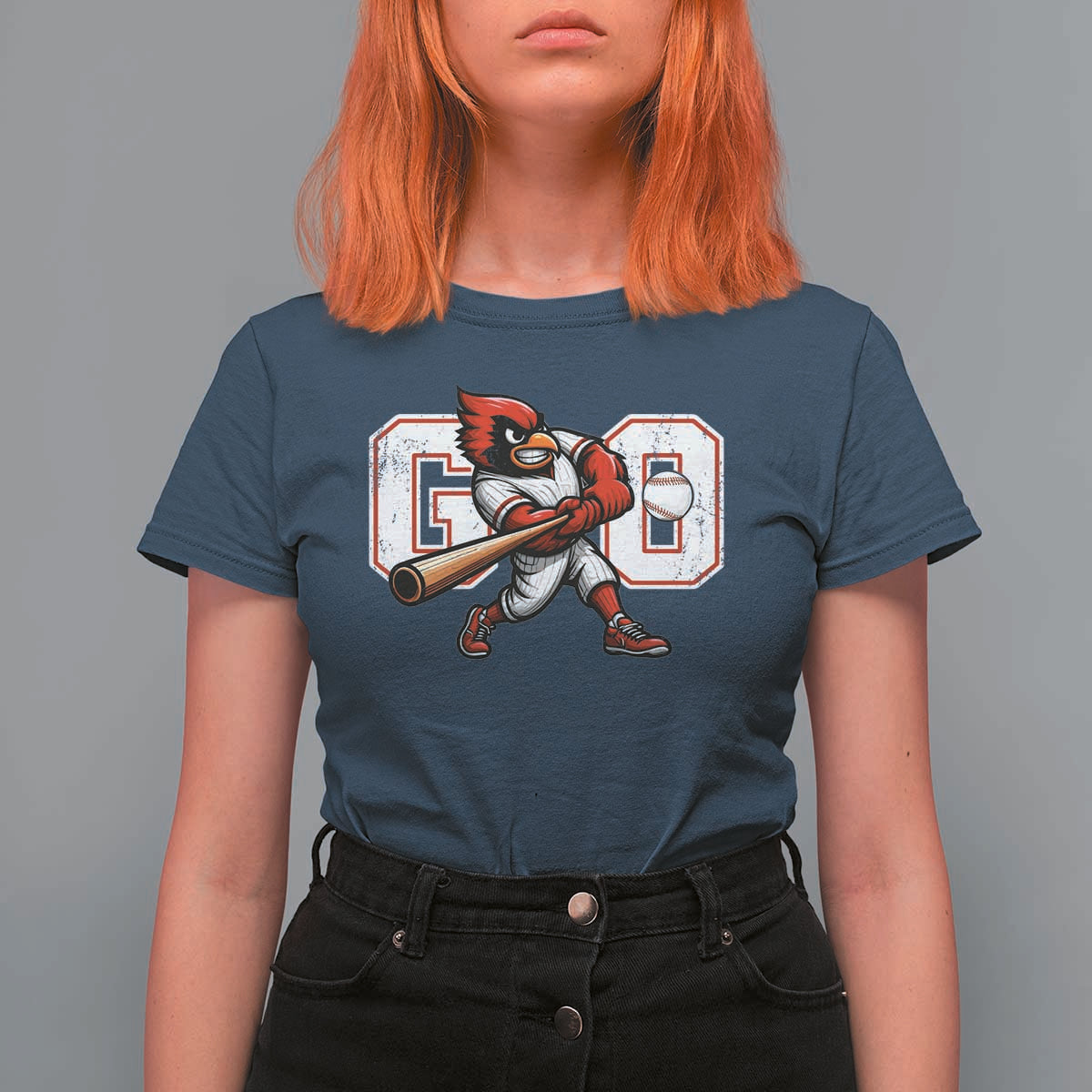 Go Cardinal Playing Baseball Graphic T Shirt For Women for Sports Fan