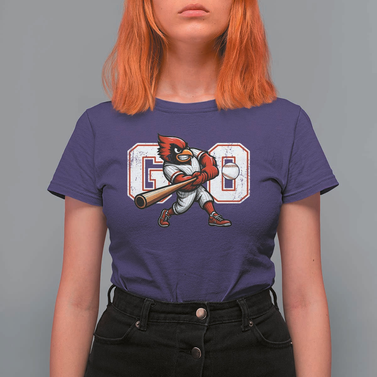 Go Cardinal Playing Baseball Graphic T Shirt For Women for Sports Fan