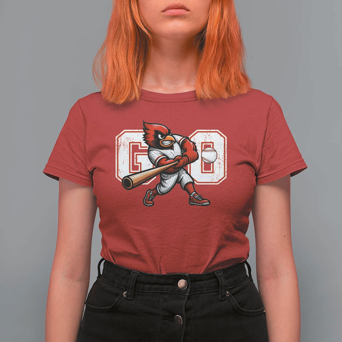 Go Cardinal Playing Baseball Graphic T Shirt For Women for Sports Fan