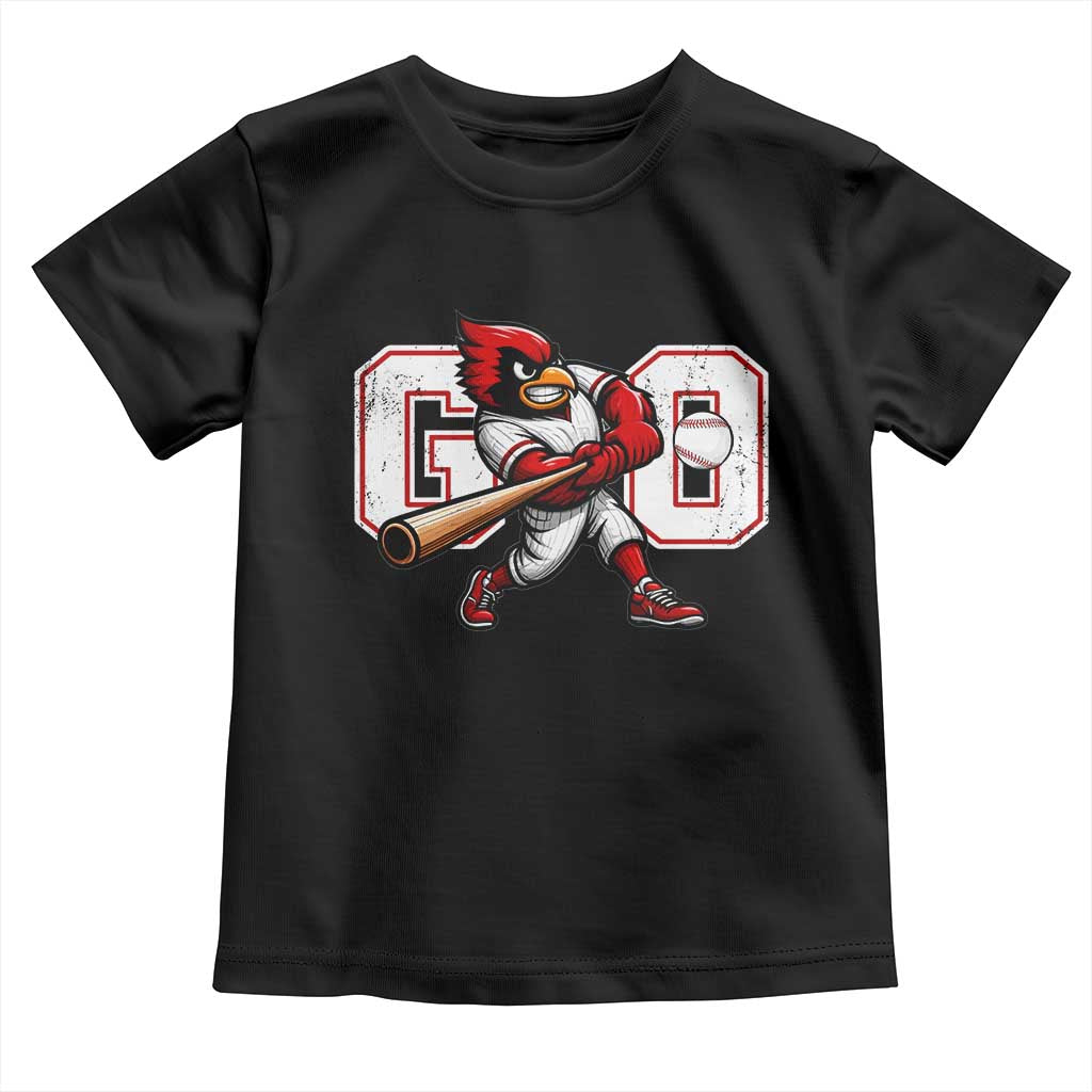 Go Cardinal Playing Baseball Graphic Toddler T Shirt for Sports Fan