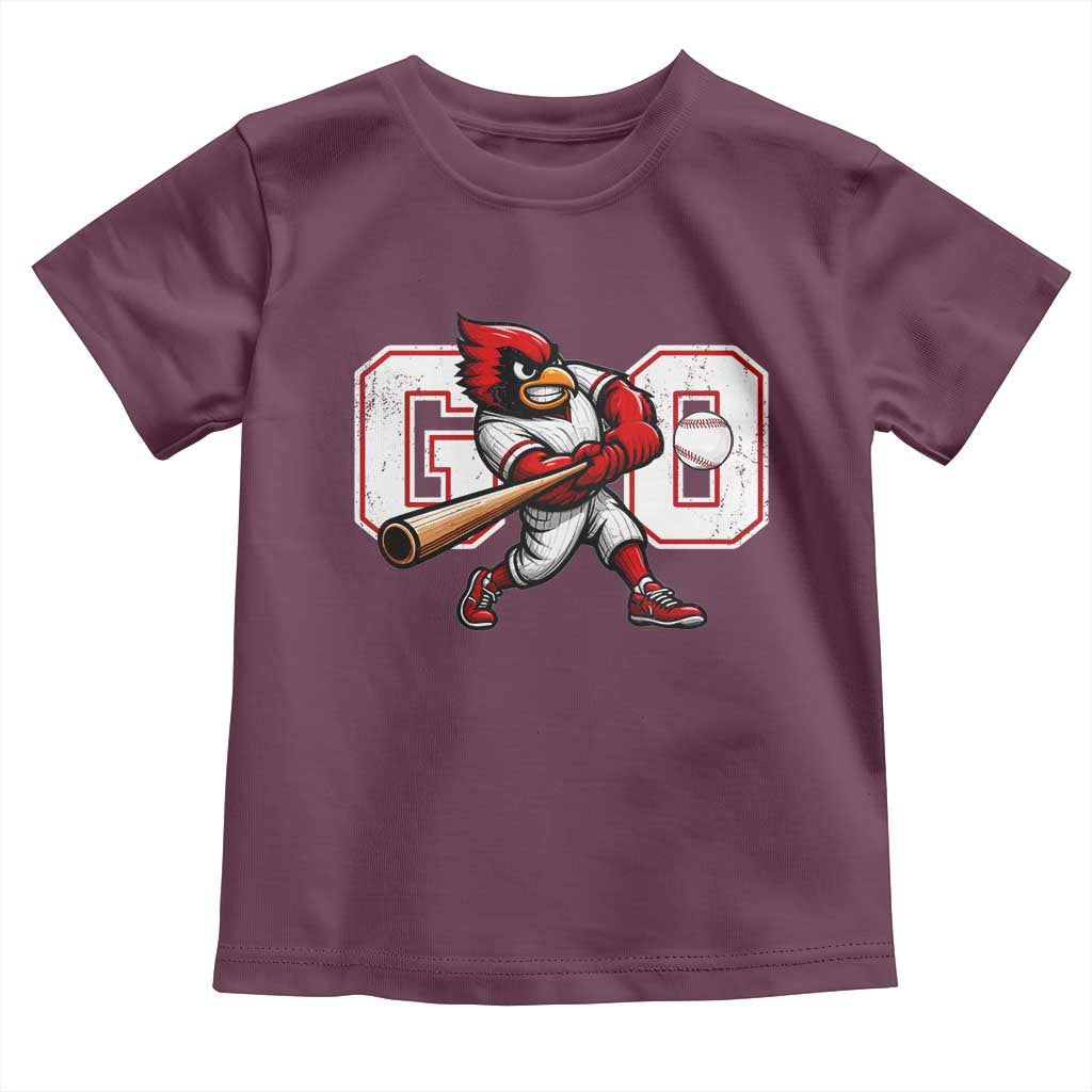 Go Cardinal Playing Baseball Graphic Toddler T Shirt for Sports Fan