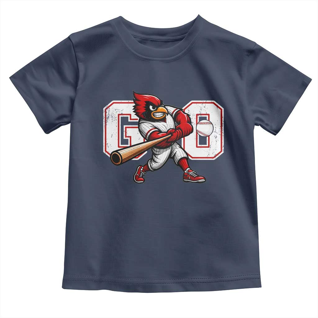 Go Cardinal Playing Baseball Graphic Toddler T Shirt for Sports Fan