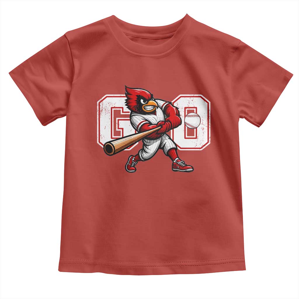 Go Cardinal Playing Baseball Graphic Toddler T Shirt for Sports Fan