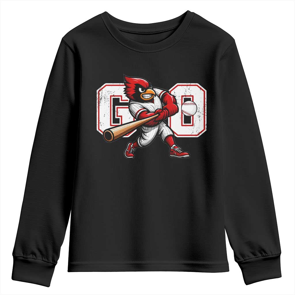 Go Cardinal Playing Baseball Graphic Youth Sweatshirt for Sports Fan
