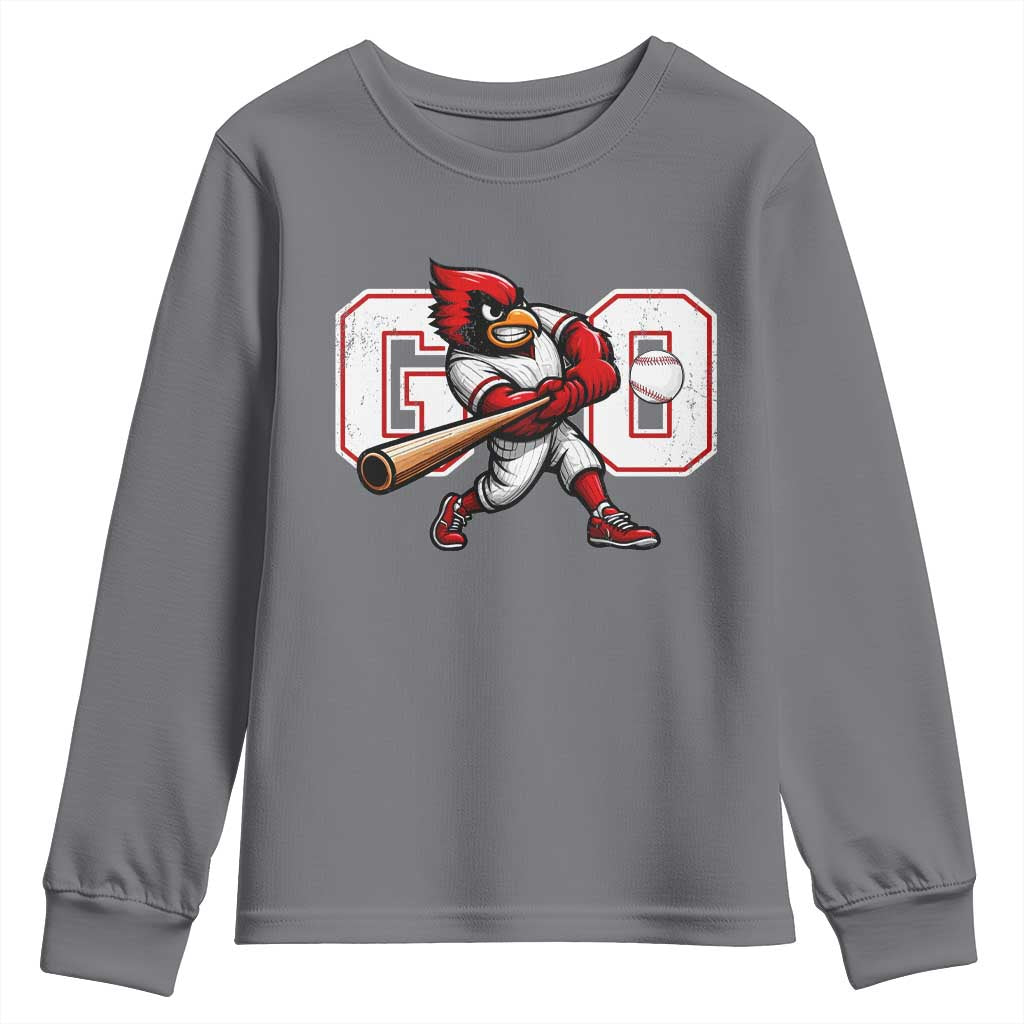 Go Cardinal Playing Baseball Graphic Youth Sweatshirt for Sports Fan