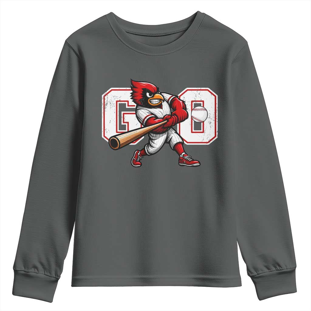 Go Cardinal Playing Baseball Graphic Youth Sweatshirt for Sports Fan