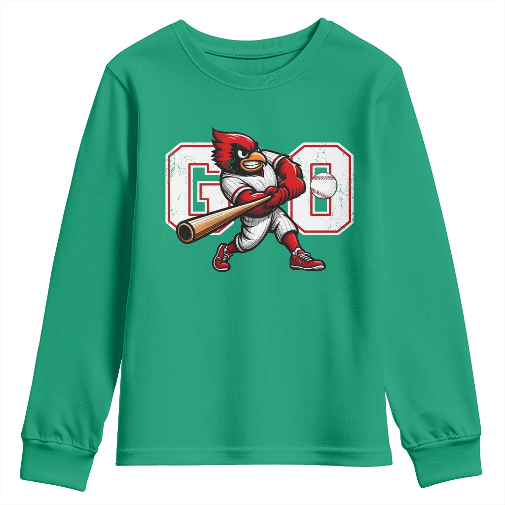 Go Cardinal Playing Baseball Graphic Youth Sweatshirt for Sports Fan