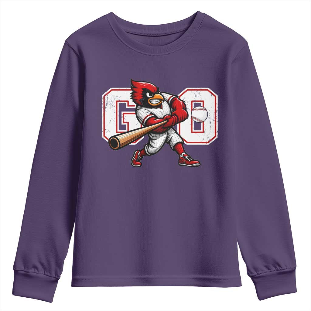 Go Cardinal Playing Baseball Graphic Youth Sweatshirt for Sports Fan