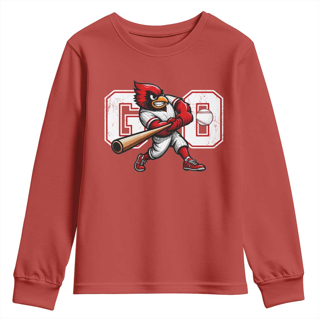 Go Cardinal Playing Baseball Graphic Youth Sweatshirt for Sports Fan