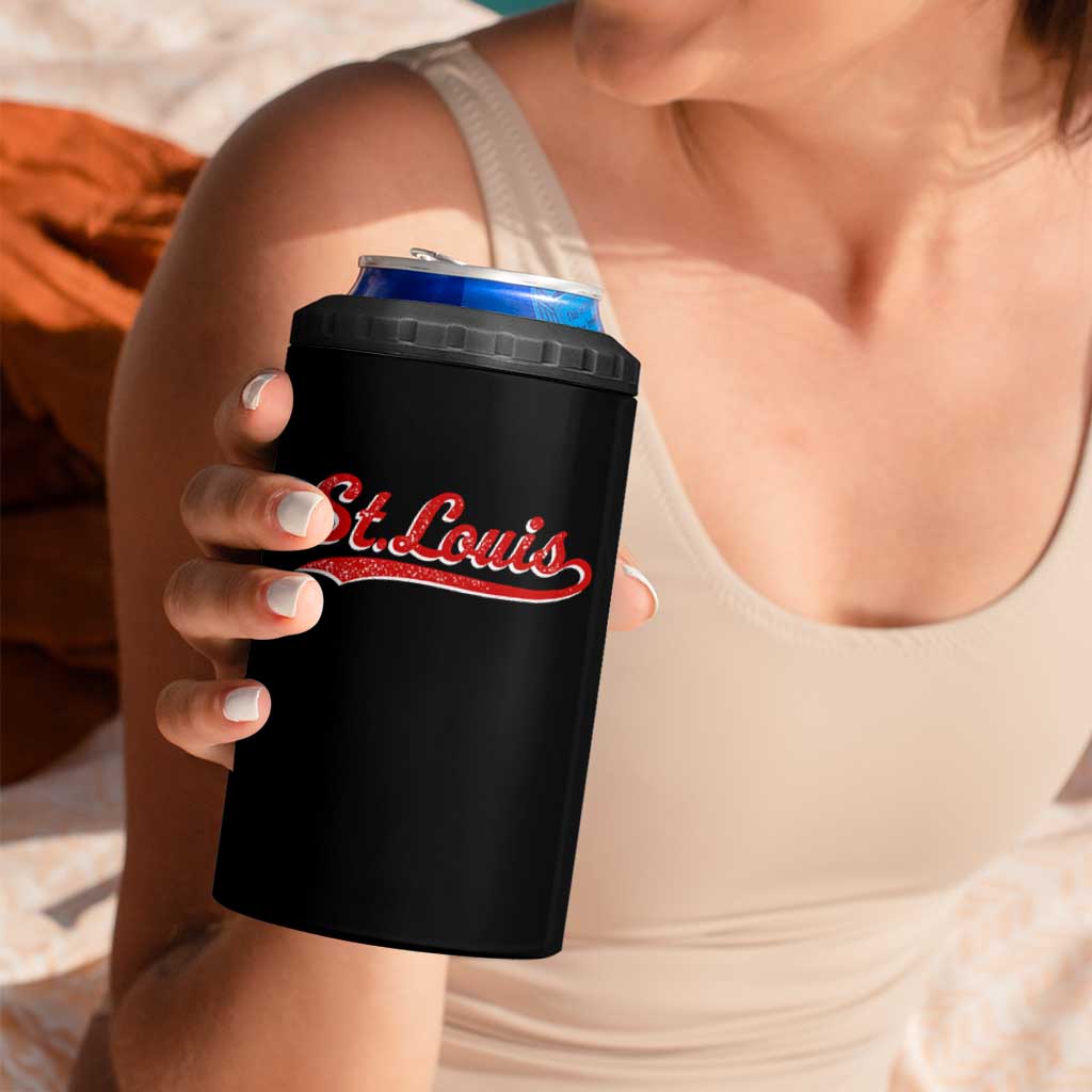 St Louis Sports Script Retro Baseball Lovers Proud City 4 in 1 Can Cooler Tumbler