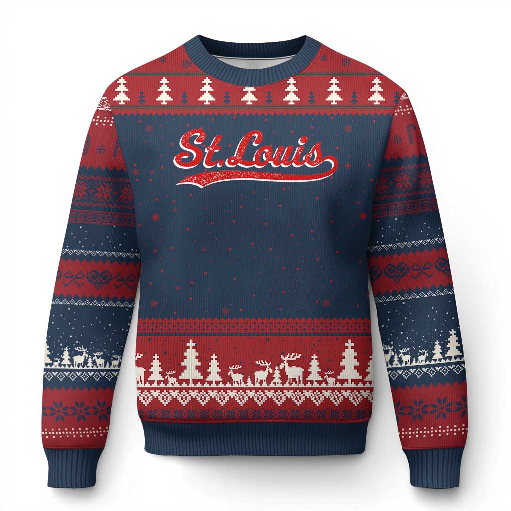 St Louis Sports Script Retro Baseball Lovers Proud City Ugly Christmas Sweater