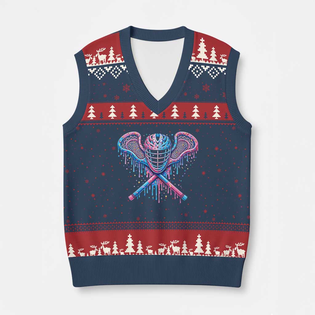 Lacrosse Drip Ice Cream Lax Helmet Sticks Sport Player V-Neck Knit Sweater Vest