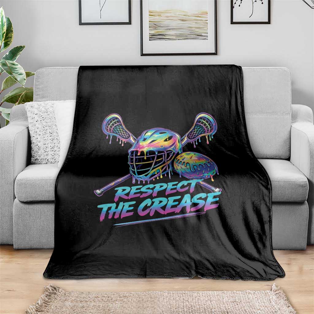 Respect The Crease Lacrosse Drip Throw Blanket Funny Lax Goalie