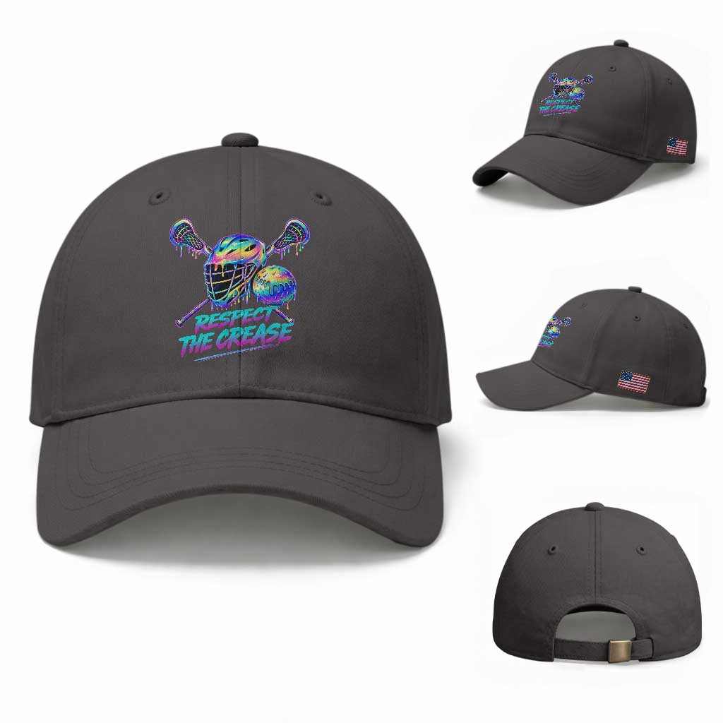 Respect The Crease Lacrosse Drip Baseball Cap Funny Lax Goalie