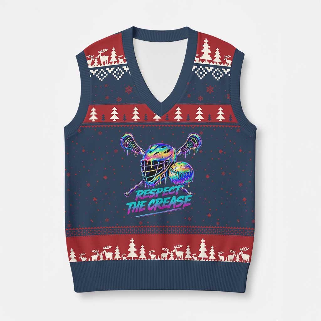 Respect The Crease Lacrosse Drip V-Neck Knit Sweater Vest Funny Lax Goalie