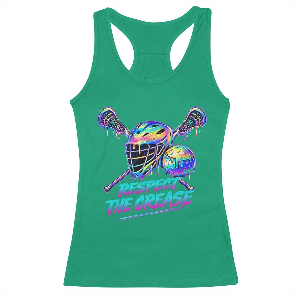 Respect The Crease Lacrosse Drip Racerback Tank Top Funny Lax Goalie
