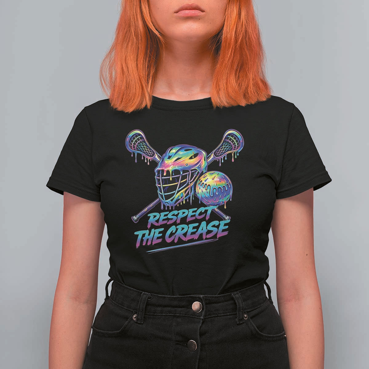 Respect The Crease Lacrosse Drip T Shirt For Women Funny Lax Goalie