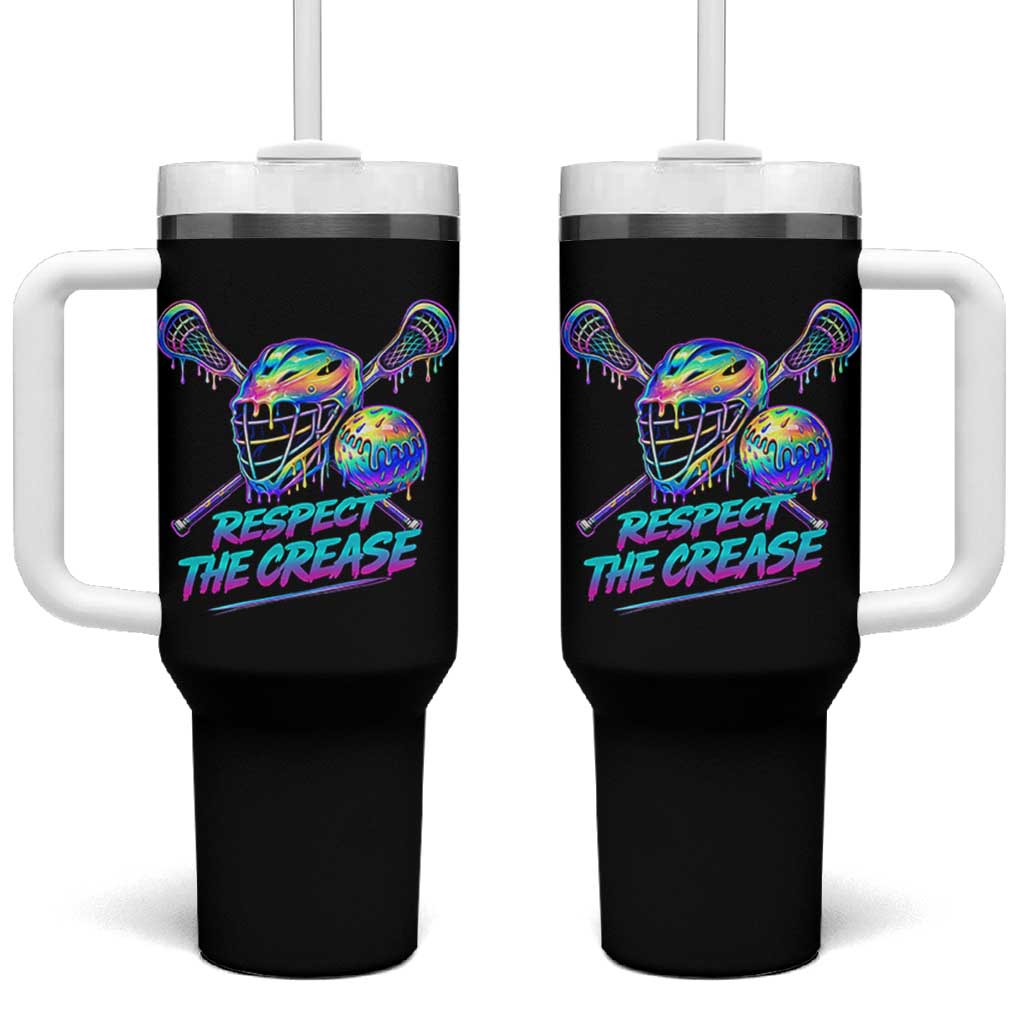 Respect The Crease Lacrosse Drip Tumbler With Handle Funny Lax Goalie