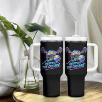 Respect The Crease Lacrosse Drip Tumbler With Handle Funny Lax Goalie