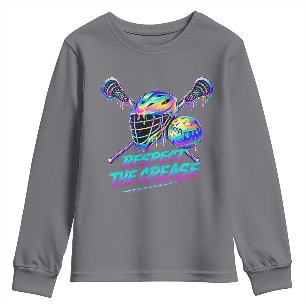 Respect The Crease Lacrosse Drip Youth Sweatshirt Funny Lax Goalie
