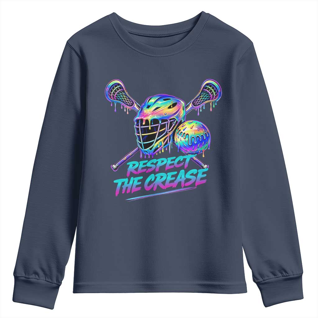 Respect The Crease Lacrosse Drip Youth Sweatshirt Funny Lax Goalie