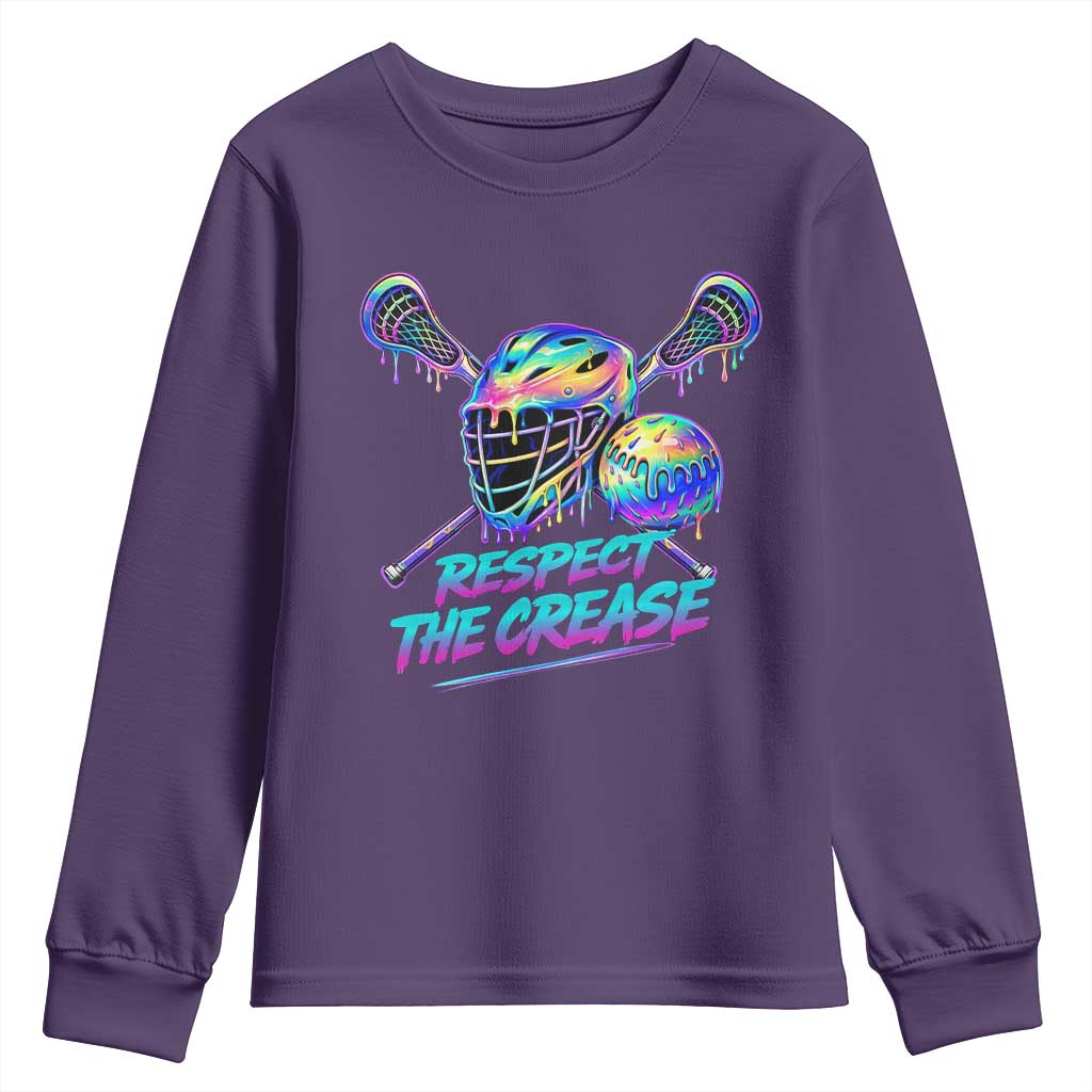 Respect The Crease Lacrosse Drip Youth Sweatshirt Funny Lax Goalie